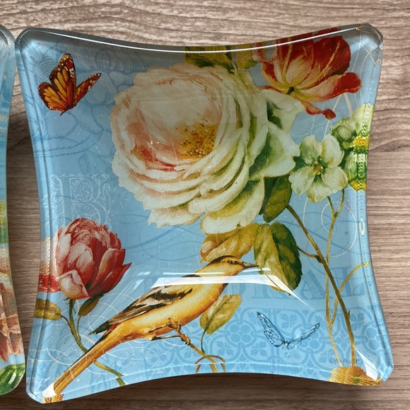 Lisa Audit square (2) glass bowls butterflies pivoine - Picture 8 of 13